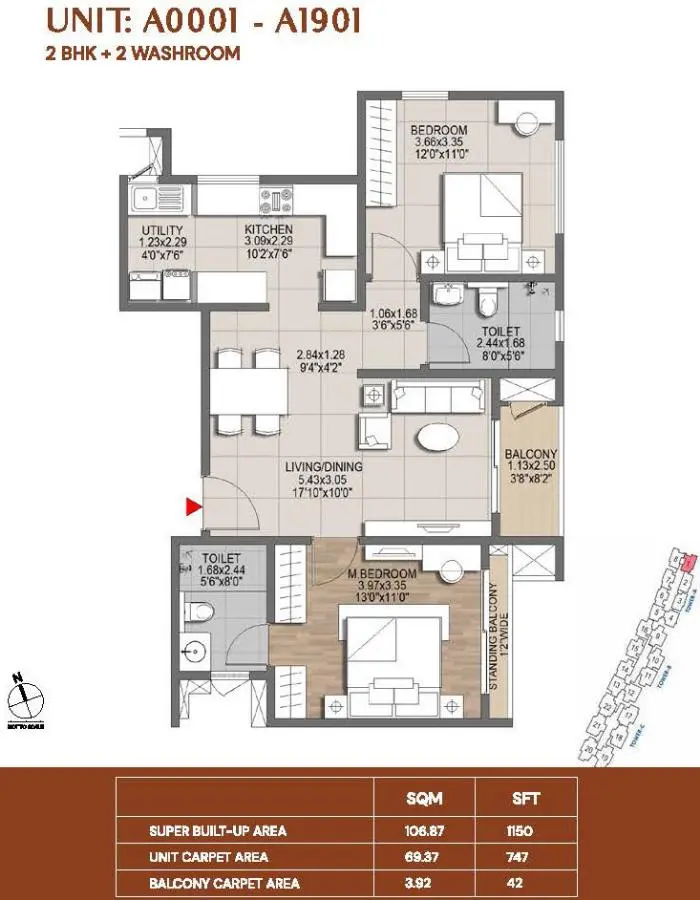 2BHK-1150-Brigade-Lumina-Tumkur-Road