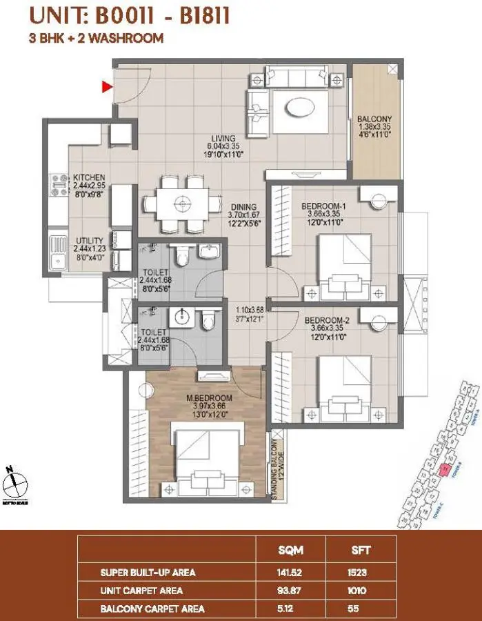 3BHK-1523-Brigade-Lumina-Tumkur-Road